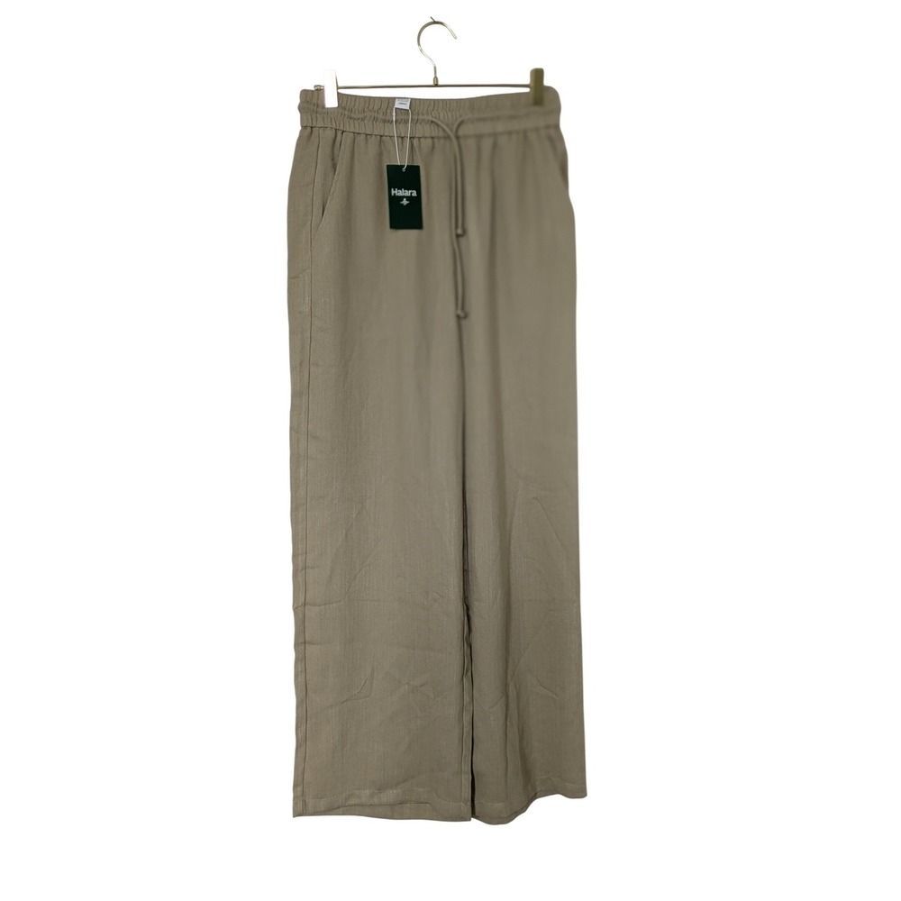 Halara Wide Leg Drawstring Pants Womens Medium Beige Casual Textured Trousers - Picture 3 of 7